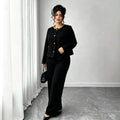 Exportfashion socialite style plus size suit beaded round neck single-breasted short topsloosehigh waist wide leg pants