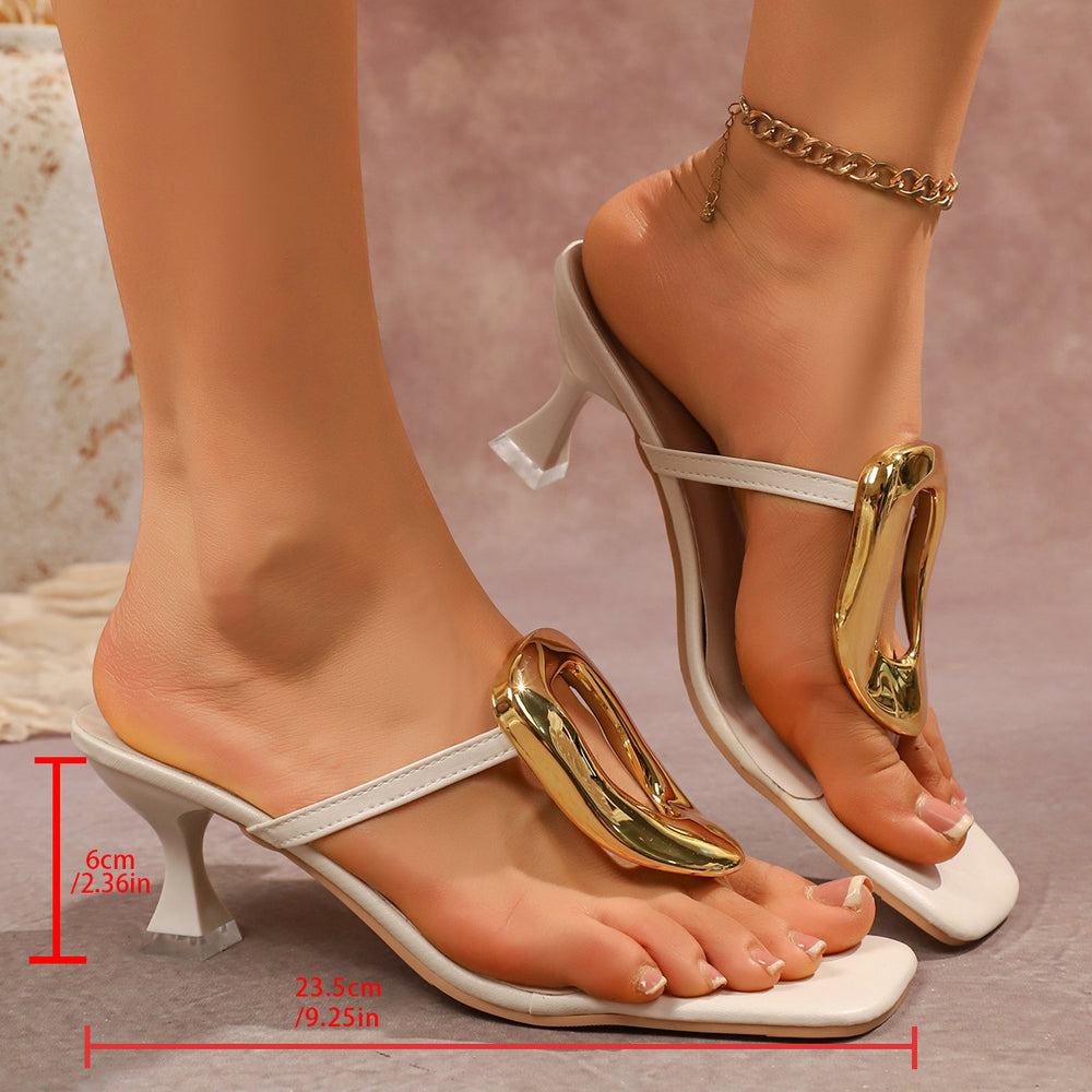 European and american autumn new arrivals: plus size casual solid color mid-heel slippers - women's fashion metal square toe fashion sandals