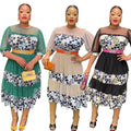 African  women's printed patchwork dress, european and american cross-border foreign trade fashion casual polka dot skirt, plus size