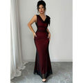Women's summer new fashion elegant mesh cowl neck backless asymmetrical bow tie waist long dress