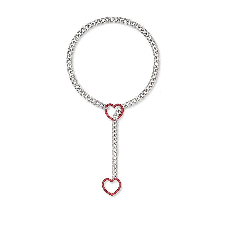 Amazon new arrivalcolorful double heart necklace punk cuban adjustable women's clavicle chain necklace necklace wholesale