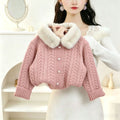 Girls' sweater set - new winter  collection: faux fur collar jacket & wool blend plaid skirt - trendy two-piece outfit
