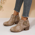 Plus size leather belted mid-heel ankle boots -  autumn new collection - pointed toe, side zipper, chunky heel, retro martin boots for women