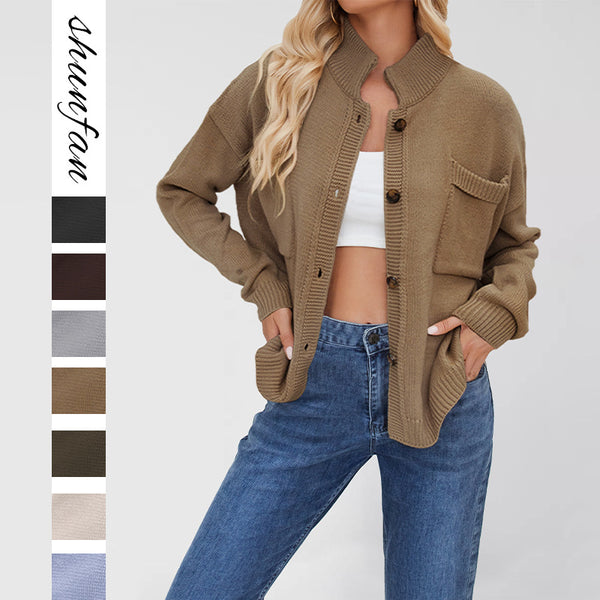 New    hot sale knitted 2025 jacket knitted sweater stand-up collar large size sweater button cardigan