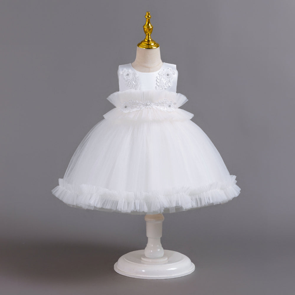 European and american wholesale girls' evening dresses lace pattern princess dress first birthday party gown flower girl dress