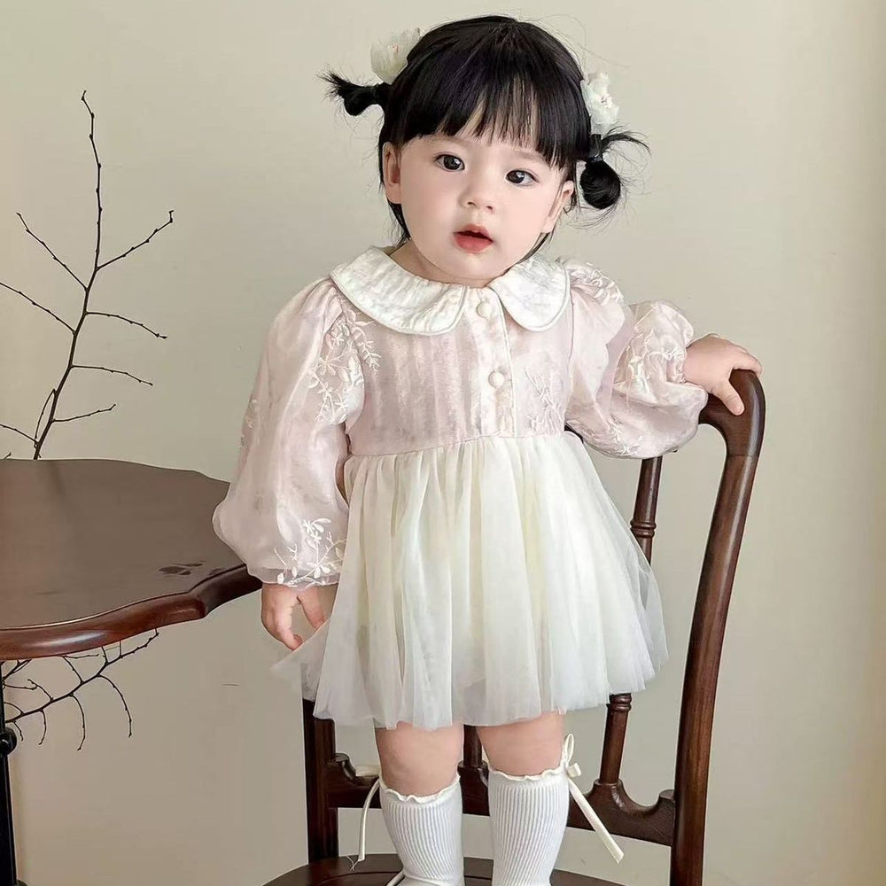 Spring & fall long sleeves thin baby princess dress with butt-covering dress for small-month-old baby girl 100-day-old dress