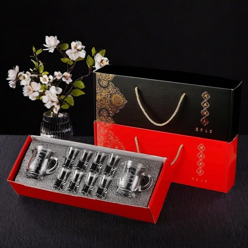 High-end white wine glass suitfor home gift-giving crystal gold tracing liquor glass wine dispenser small one-cup gift box