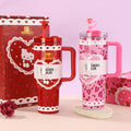 New creative heart-shaped handle ice tumbler, large capacity 304 stainless steel insulated mug, stanley-style portable straw cup