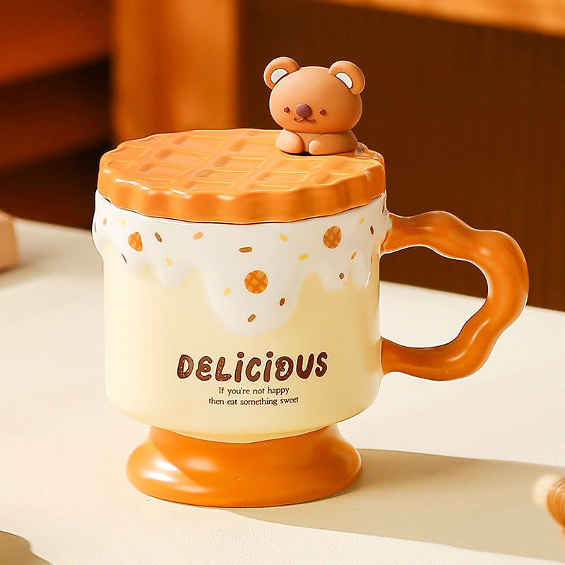 New arrival small fresh style ceramic cup girlcute water cup with lid for girlfriend sister couple gift coffee cup
