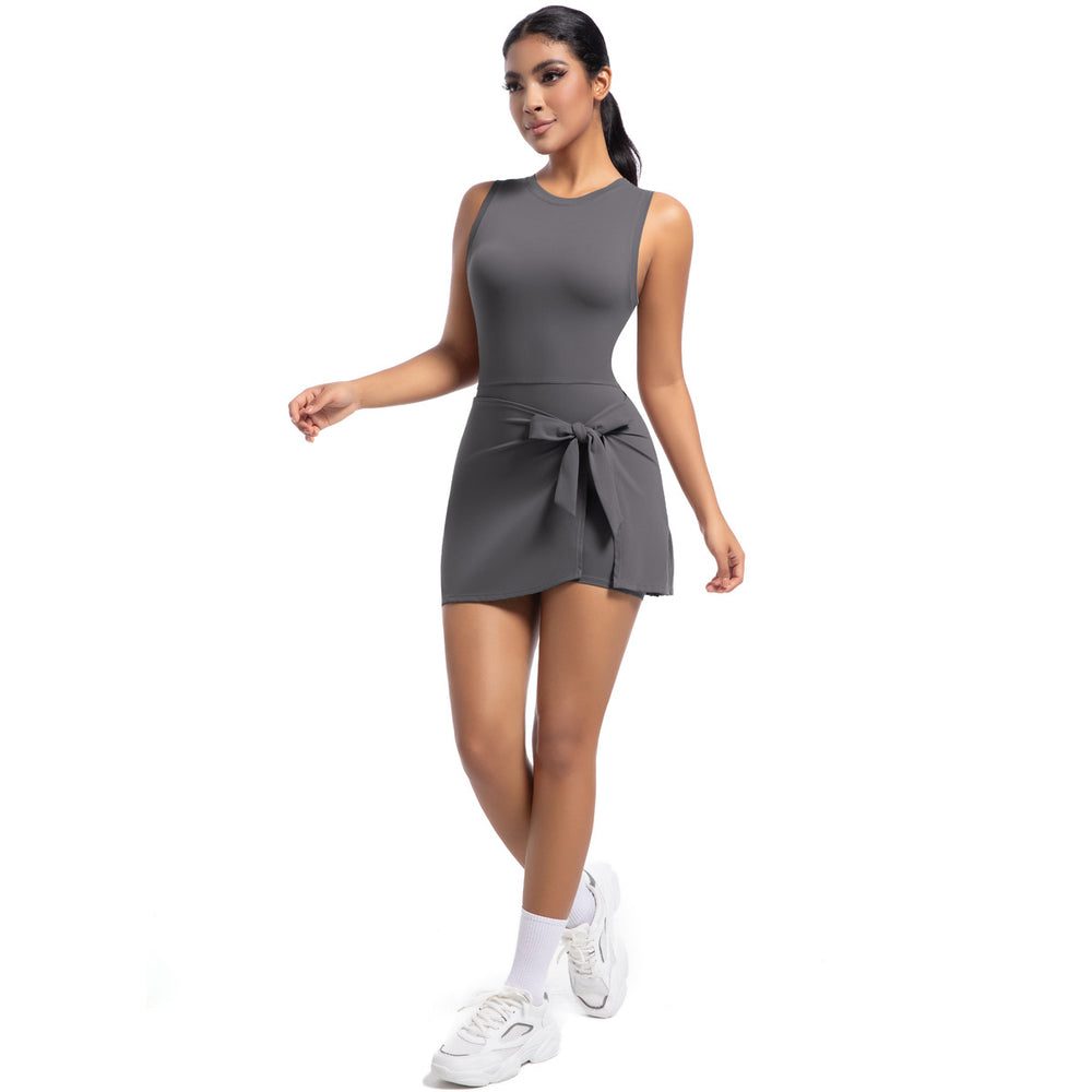 European and american new backless nude feel yoga bodysuit tennis skirt outdoor sports running skirt women's fitness bodysuit