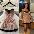 French lace patchwork camisole dress - summer slimming a-line mini dress - green sexy
