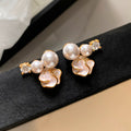 Sterling silver needle drop glaze camellia earrings gentle elegantclassy champagne pearl element sense of design sparkling zircon earrings