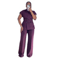 European and american women's clothing  autumn new collection: sweet and fresh stand collar double-breasted blazer and high-waisted straight-leg pants two-piece set