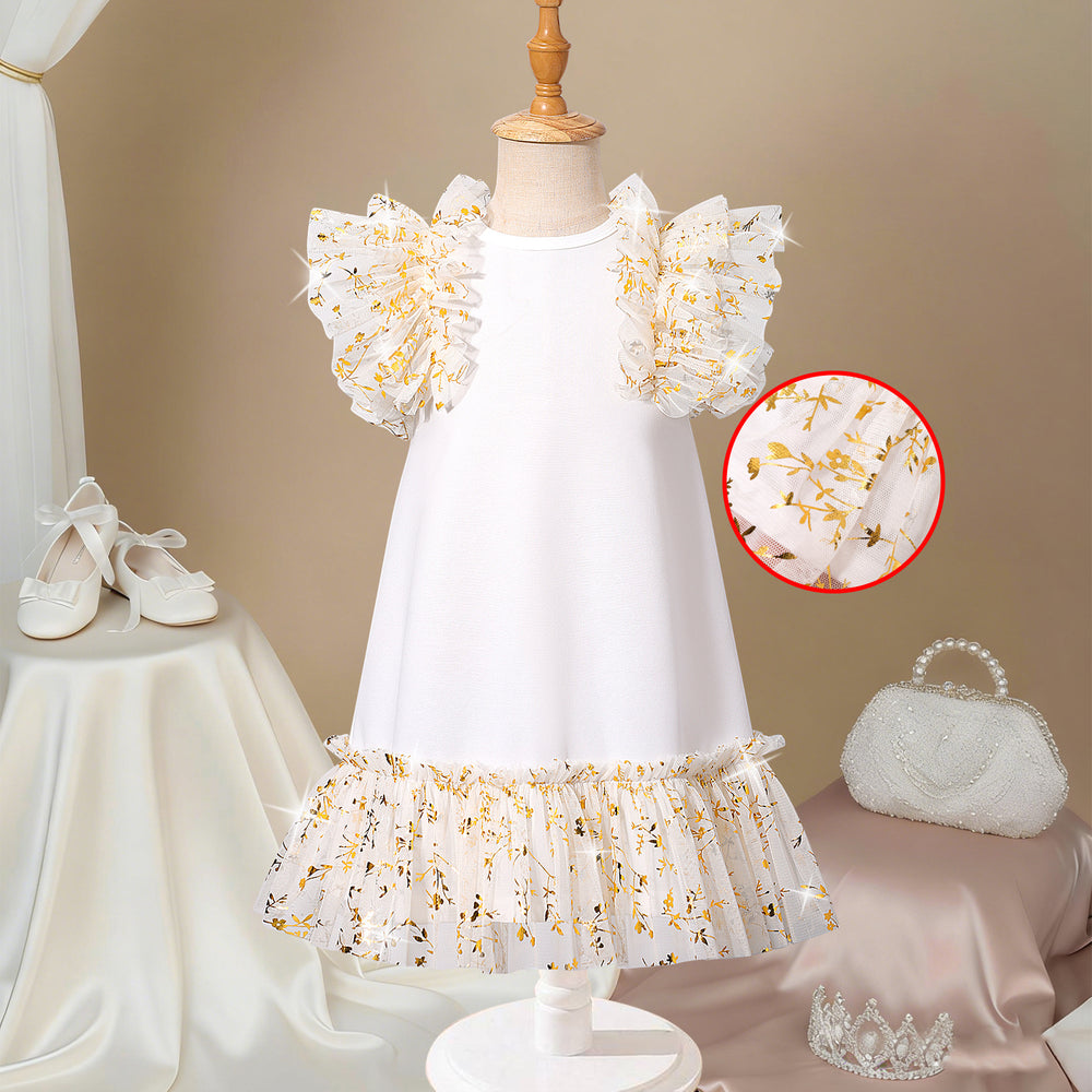 Girls' dress for toddlers and young children, lace trim patchwork dress