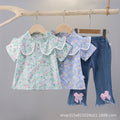 Summer floral dress set for 0-4 year old baby girls - single-breasted skirt, short-sleeve children's summer outfit