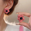 Obsidian plum pink camellia flower earrings-a1506 pink