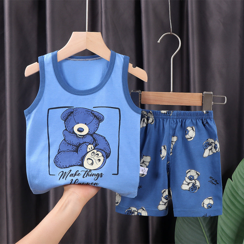 Kids' tank top set - summer new arrival: pure cotton girls' shorts outfit, korean style sleeveless set for baby boys and girls