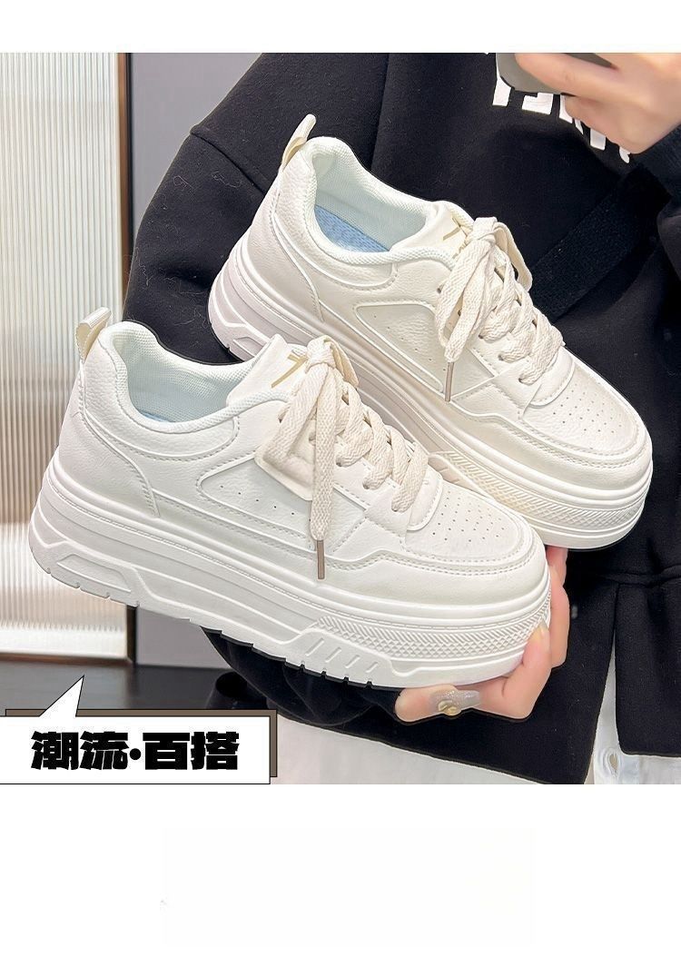 White chunky sole sneakers - women's height increasing white shoes - 2026 spring/summer new arrivals - korean style casual versatile platform sneakers for petite women