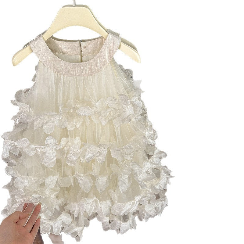 summer new korean style girls' halter neck floral tiered cake dress birthday mesh tulle skirt