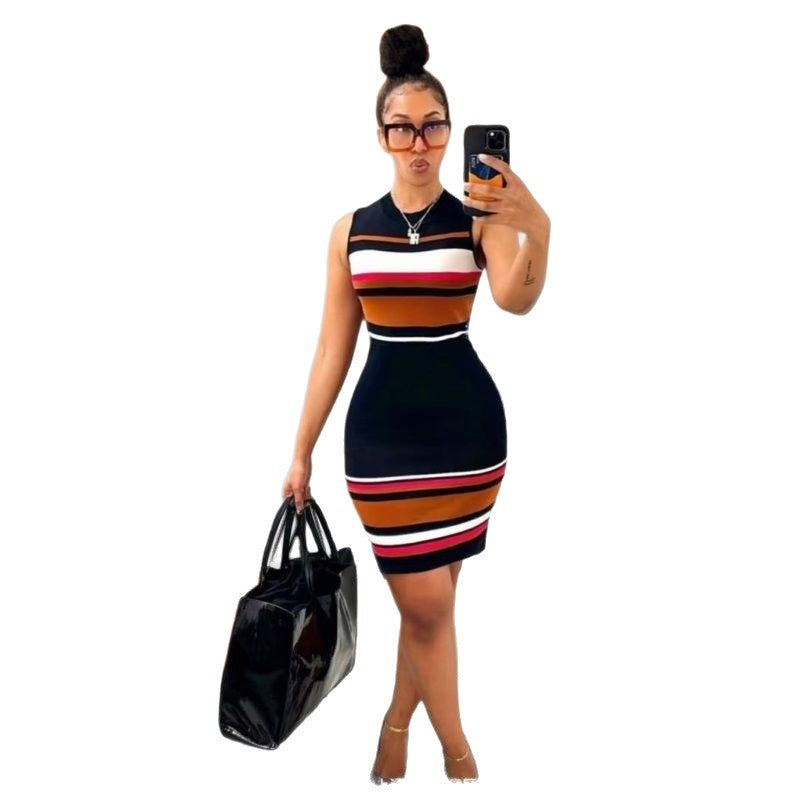 Shenzhen Nanyou women's clothing supply chain, European and American holiday style women's thin shoulder straps, striped suspenders, contrasting color, sleeveless jumpsuit