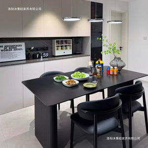 Italian-style black rock slab dining table set for small spaces - minimalist modern home furniture