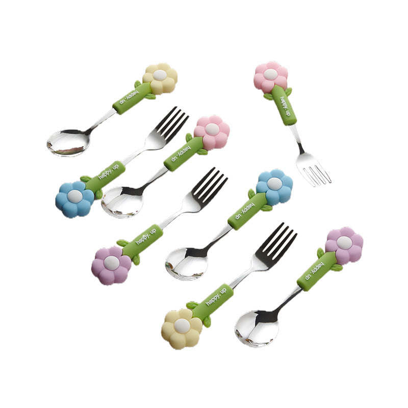 Cartoon sunflower western dinnerware set - cutlery, forks, and spoons for kids - stylish, portable, 304 stainless steel forks and spoons