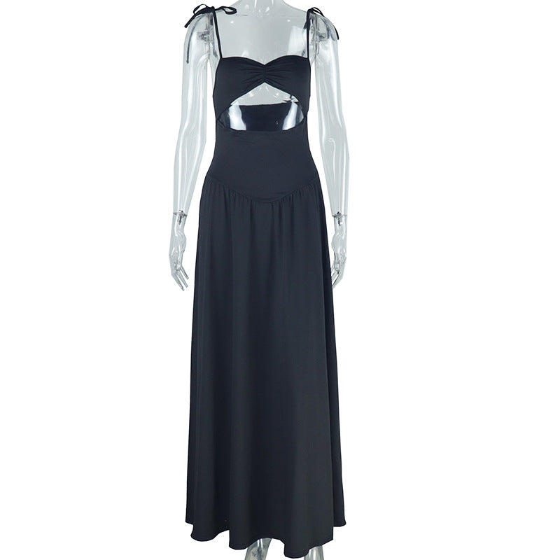 Fashion style insexport women's clothing fashionpure colordress suspender off-shoulder sleeveless large skirt skirt dress