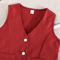 exclusive: girls' preppy summer outfit - red sleeveless vest + pleated skirt, fashionable casual style