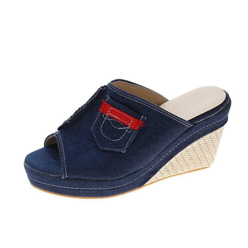 summer collection: plus size slip-on casual wedge heel denim sandals for women (sizes 35-43)