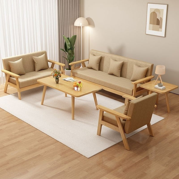 Fabric sofa coffee table combination bedroom rental new varnish solid wood sofa office simple double sofa