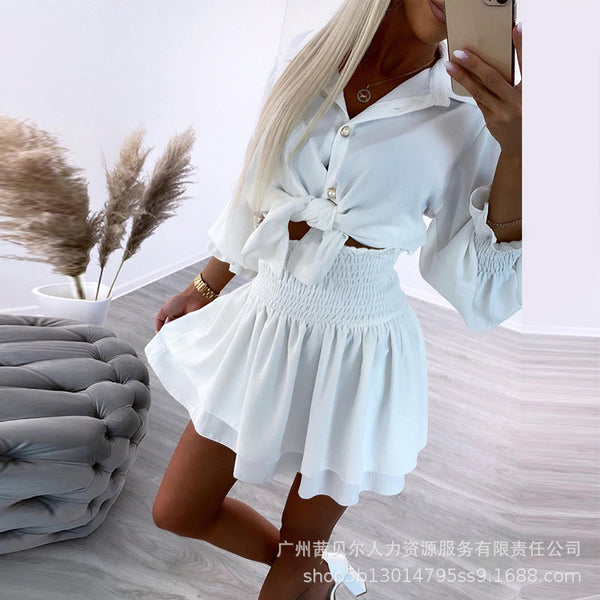 ODS4963 new 2024 solid color shirt + skirt set 2-piece set