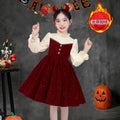 Halloween girls' dress, little girl's autumn/winter princess dress, kids' skirt, birthday chic red piano performance dress
