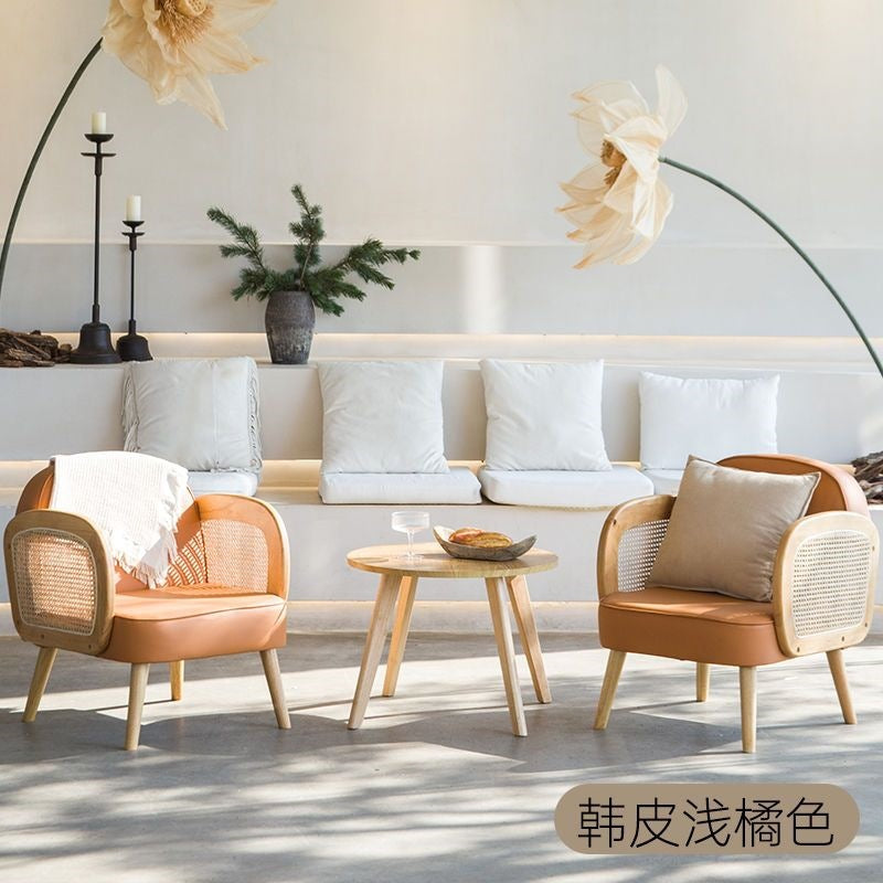 Solid wood single sofa and coffee table set - modern minimalist design for small living rooms, b&bs, hotels, and rental properties - featuring tech fabric upholstery