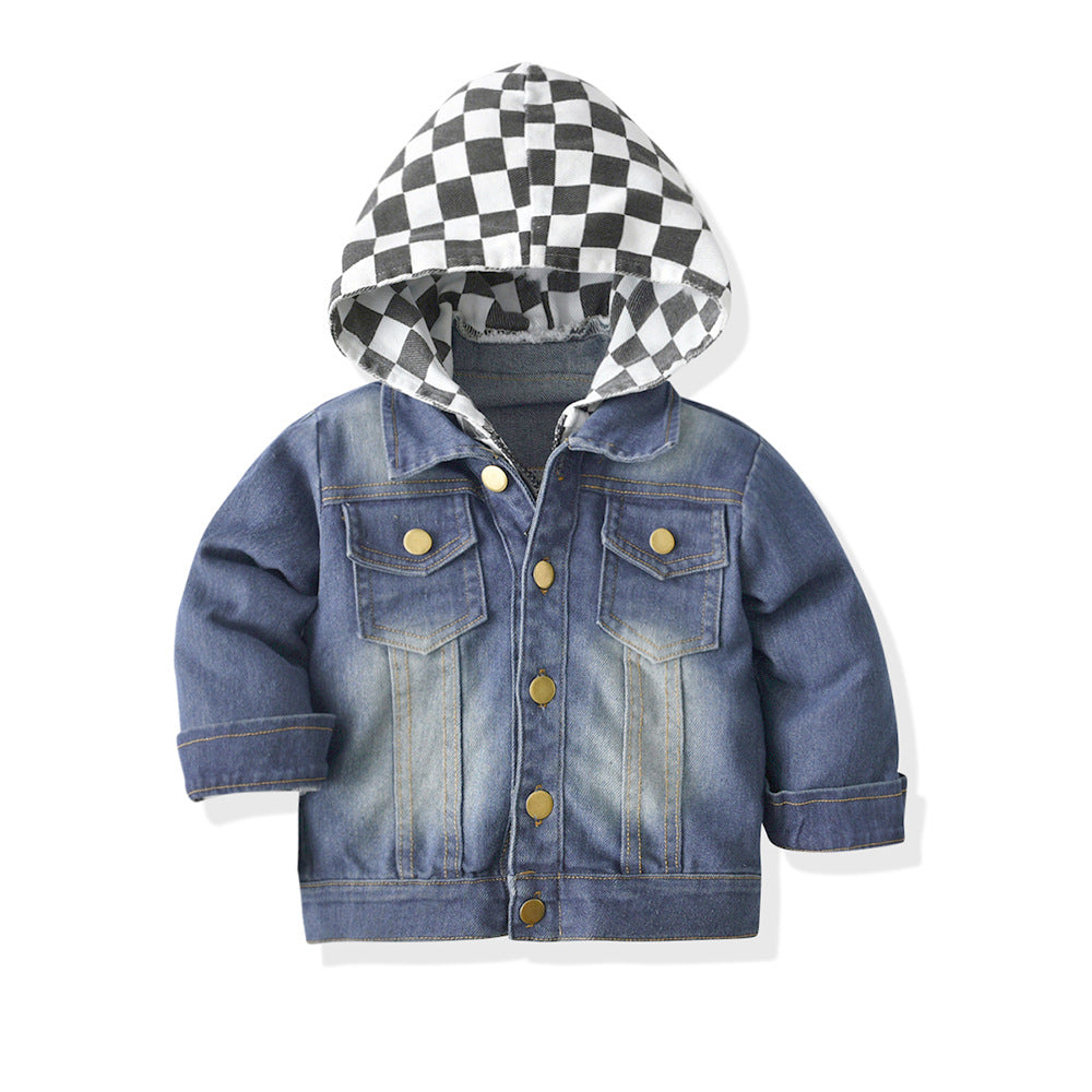 Kids' faux two-piece denim jacket - new autumn/winter hooded fashion casual top for boys and girls - wholesale for export