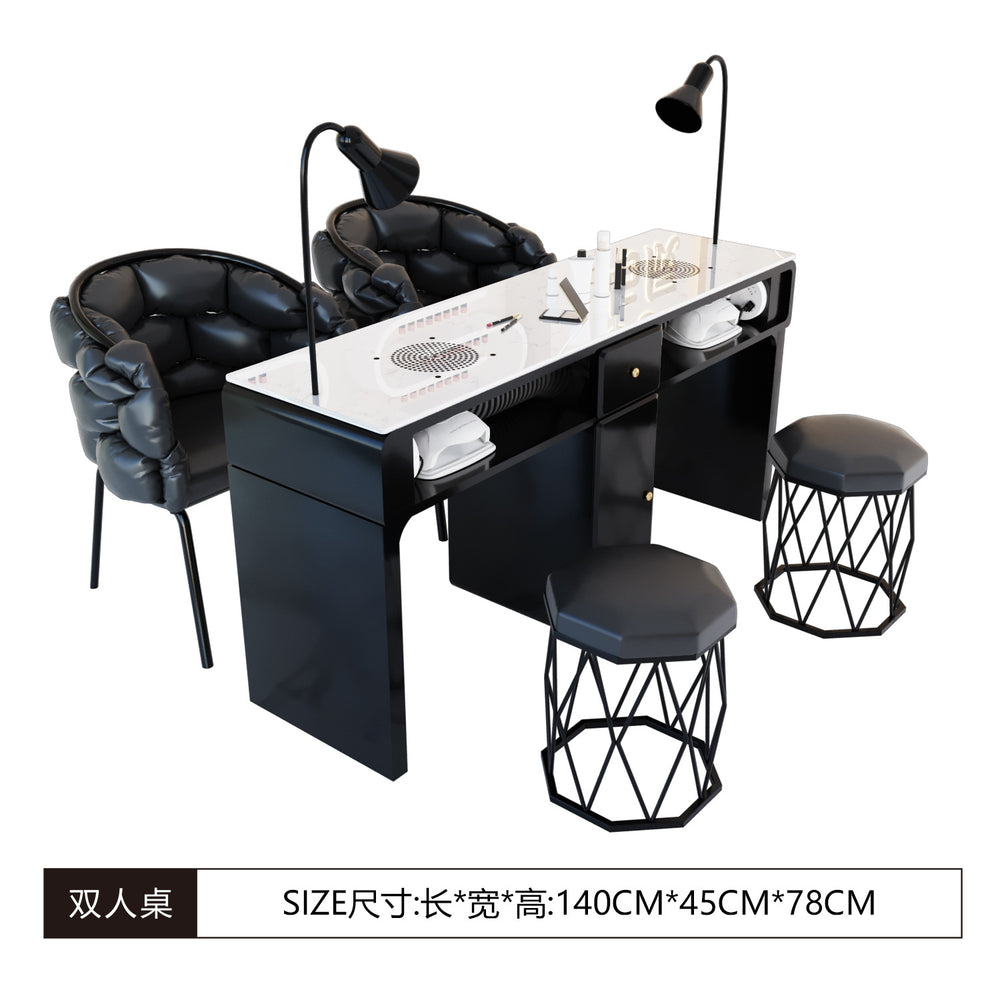 New arrival: extra-wide 45 turbine engraved grade vacuum marble & porcelain surface multifunctional minimalist nail table and chair set