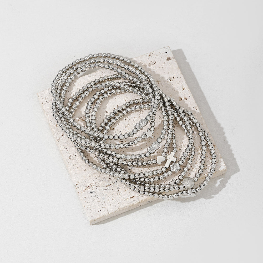 Wholesale foot jewelry: european & american cross-border fashion, minimalist beaded beach style layered anklet set - 9 piece women's set