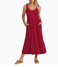 european and american cross-border summer sleeveless tank dress - flowy, layered beach maxi dress with pockets for women