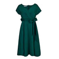 Amazon independent station summer v neckpure color waist bow tie european and american large swing dress cross-border dress