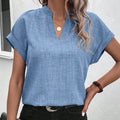 European and american cross-border women's fashion:  summer new arrivals - minimalist chic v-neck short-sleeve linen blouse/shirt for women