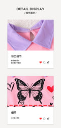 girls' autumn outfit: purple-pink turn-down collar sweatshirt with butterfly and letter print, flared pants, kids' two-piece set
