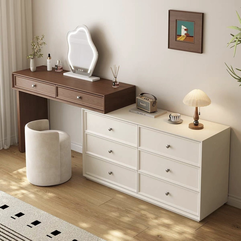 Solid wood dressing table, chinese style, light brown walnut, song style telescopic small apartment bedroom chest of drawers all-in-one dressing table