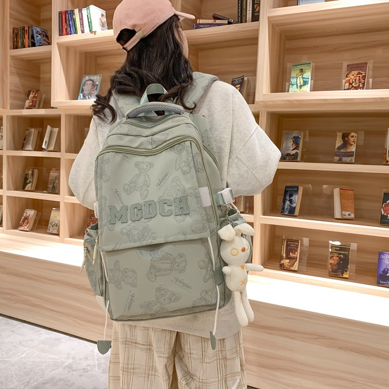 New bear backpack, schoolbag, large capacity, strong and dirt-resistant college student backpack, backpack, high school boy