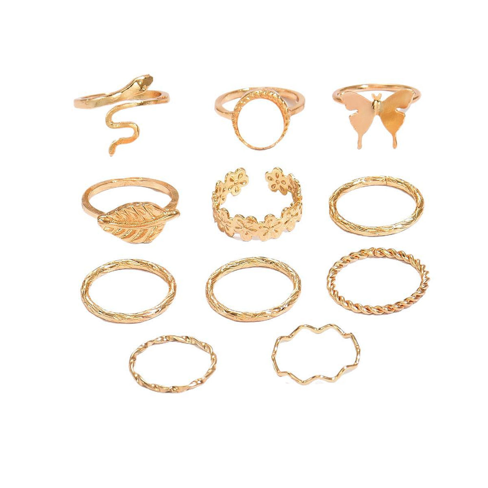 European and american cross-border minimalist retro floral butterfly ring set - elegant, versatile, metal plain band stackable jewelry for women