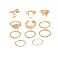 European and american cross-border minimalist retro floral butterfly ring set - elegant, versatile, metal plain band stackable jewelry for women