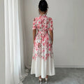 European and american niche fashion retro suit collar sleeveless cinched waist printed dress - women's slimming a-line elegant maxi dress