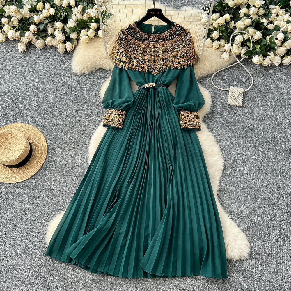 French high-end elegant sequin & beaded patchwork bodycon dress - women's  new arrival, chic pleated maxi dress