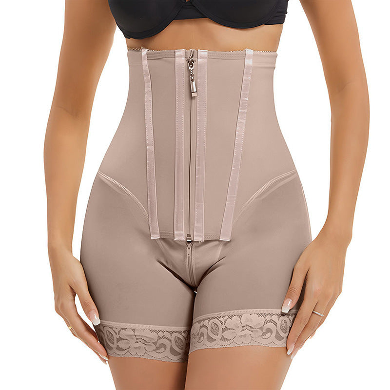 fashionhigh waist body shaping pants double layer pressurized waist slimming belly control pants 3-breasted zipper body shaping pants