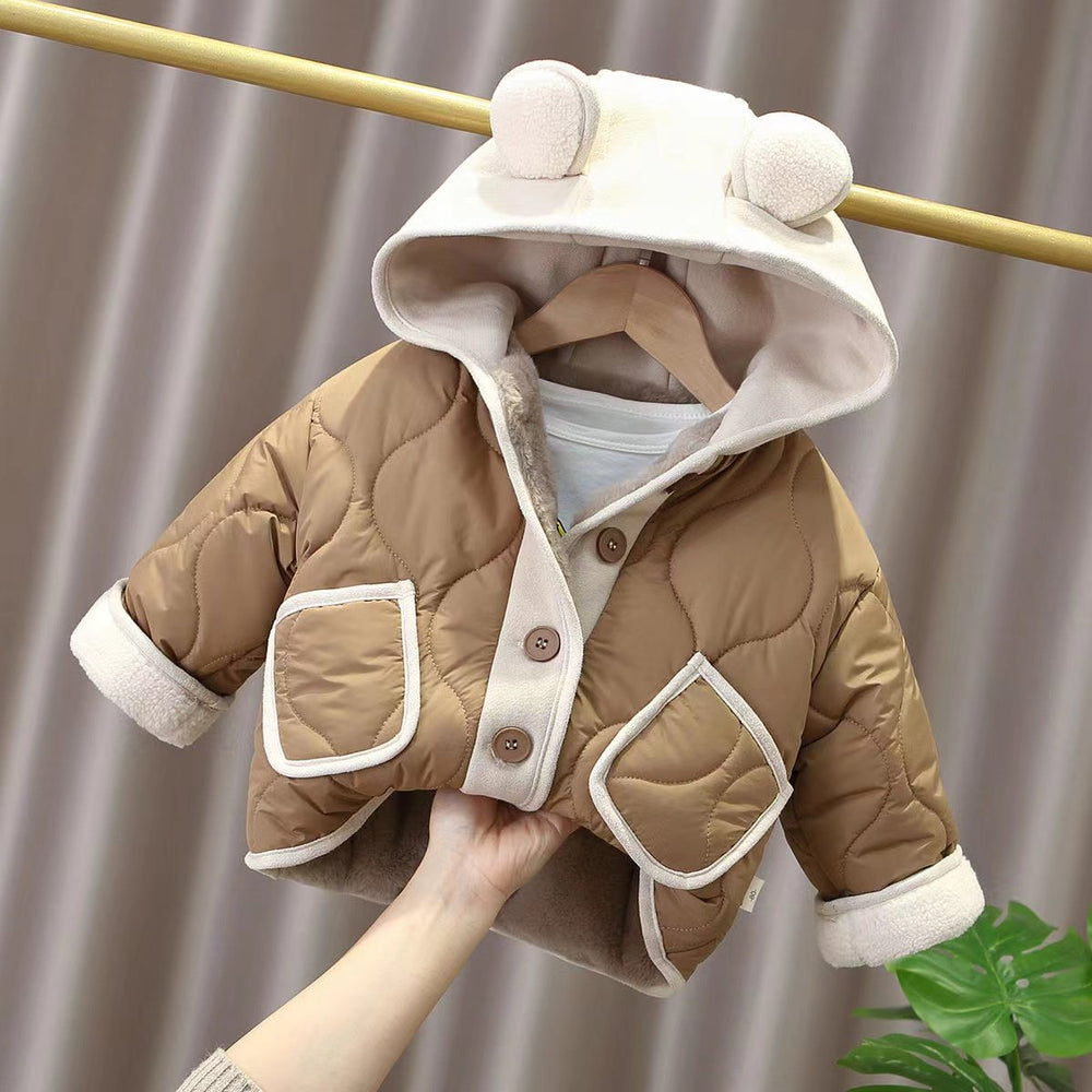 Baby girl fleece-lined cotton jacket - autumn/winter warm top, newborn cardigan, stylish & cute outfit for outdoor wear