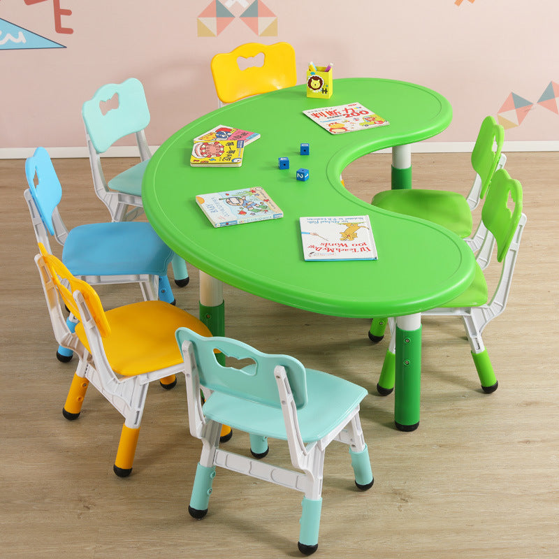 Children's table and chair set Kindergarten table and chair Baby painting game learning desk Plastic lifting moon creative table