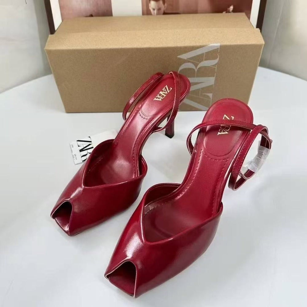 Za spain 2025 new summer women's shoes peep toe square toe elegant mary jane shoes elegant work clothing thin heel women